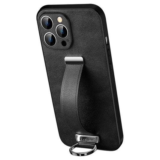 SULADA Fashion Series Crazy Horse Texture PU+PC+TPU Case for iPhone 15 Pro Shockproof Cover with Strap Kickstand