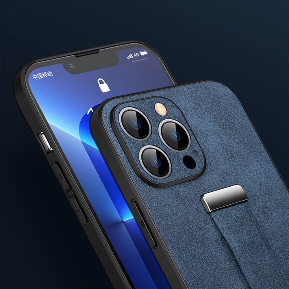 SULADA Fashion Series Crazy Horse Texture PU+PC+TPU Case for iPhone 15 Pro Shockproof Cover with Strap Kickstand