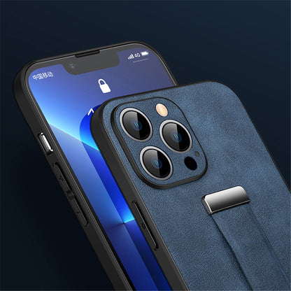SULADA Fashion Series Crazy Horse Texture PU+PC+TPU Case for iPhone 15 Pro Shockproof Cover with Strap Kickstand