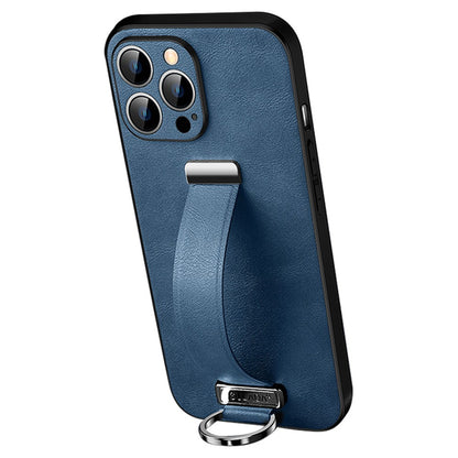 SULADA Fashion Series Crazy Horse Texture PU+PC+TPU Case for iPhone 15 Pro Shockproof Cover with Strap Kickstand