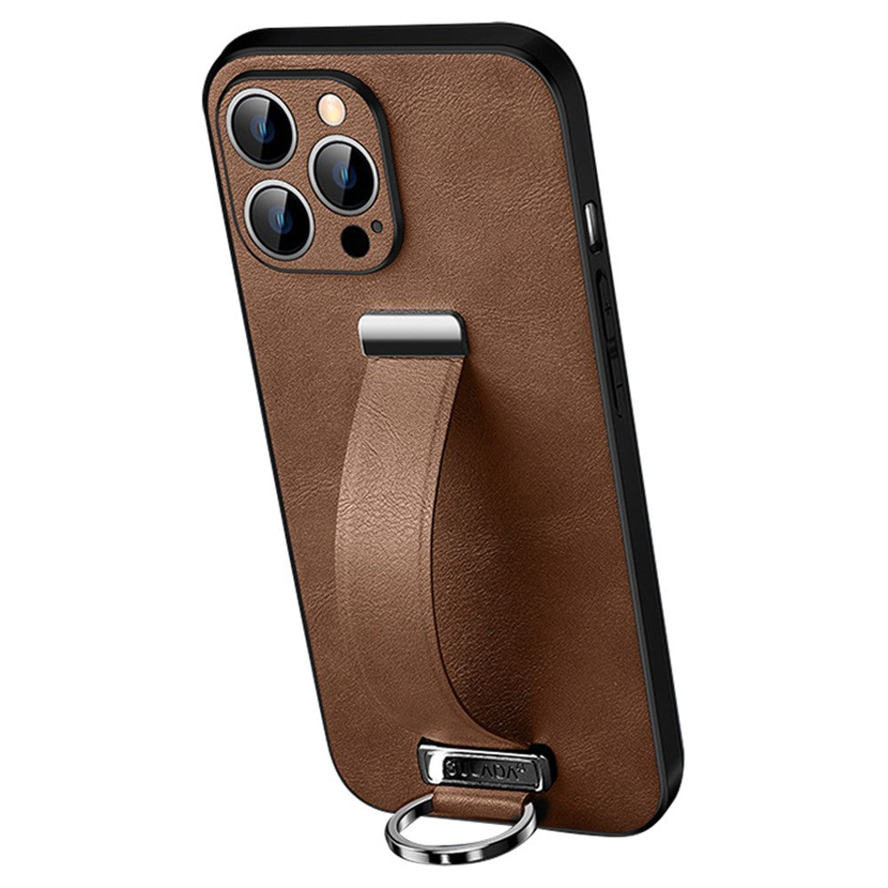 SULADA Fashion Series Crazy Horse Texture PU+PC+TPU Case for iPhone 15 Pro Shockproof Cover with Strap Kickstand