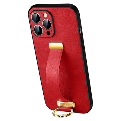SULADA Fashion Series Crazy Horse Texture PU+PC+TPU Case for iPhone 15 Pro Shockproof Cover with Strap Kickstand