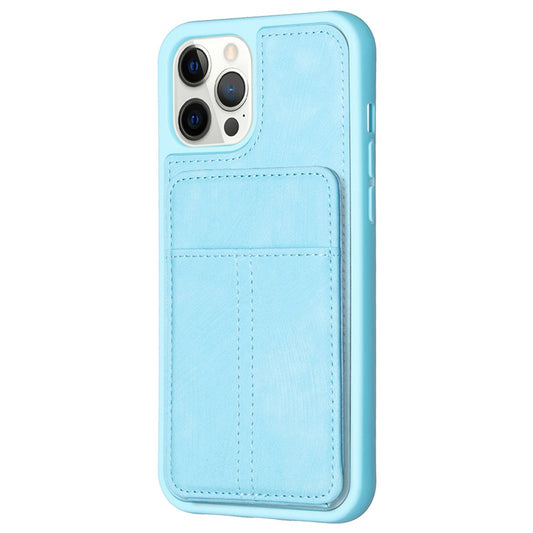 BF28 Kickstand Case for iPhone 15 Pro Max , Matte PU Leather Coated TPU Phone Back Protector Cover with Card Holder