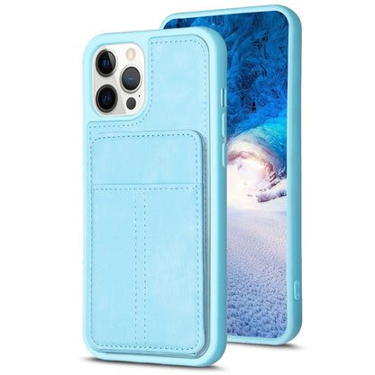 BF28 Kickstand Case for iPhone 15 Pro Max , Matte PU Leather Coated TPU Phone Back Protector Cover with Card Holder