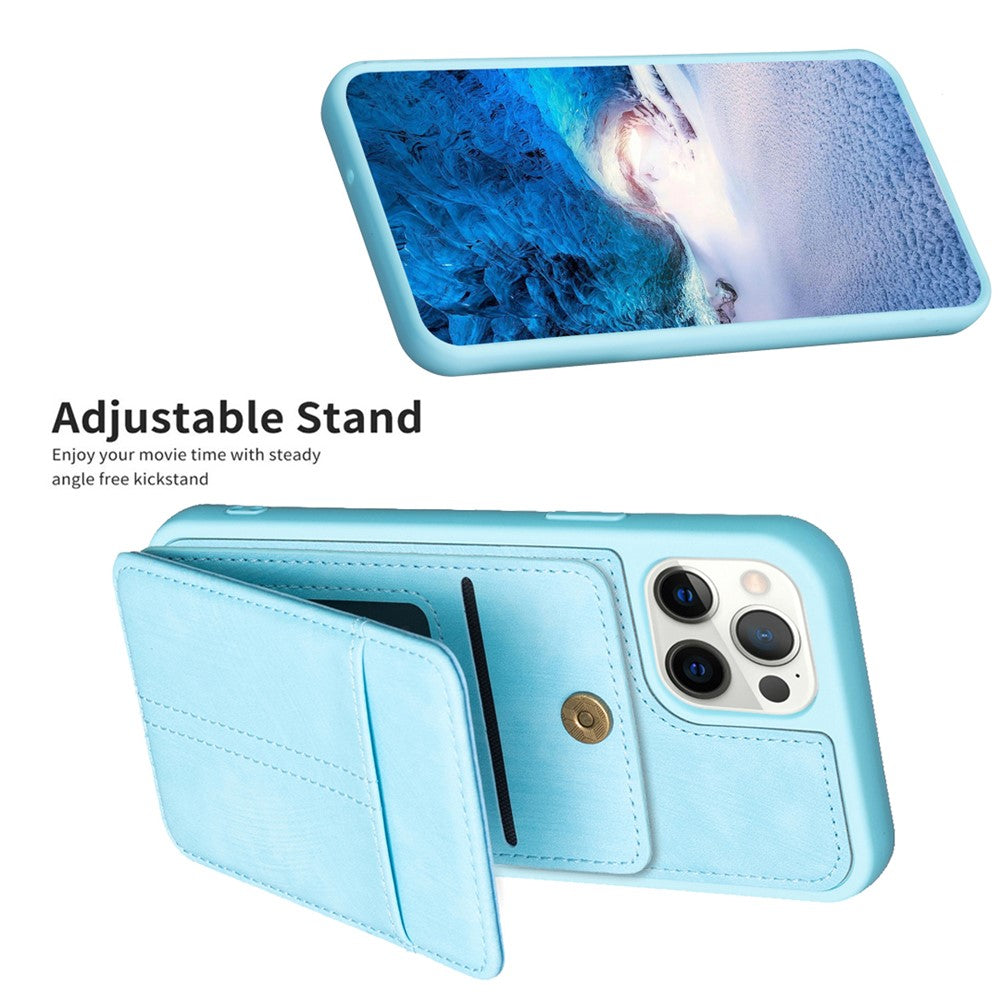 BF28 Kickstand Case for iPhone 15 Pro Max , Matte PU Leather Coated TPU Phone Back Protector Cover with Card Holder