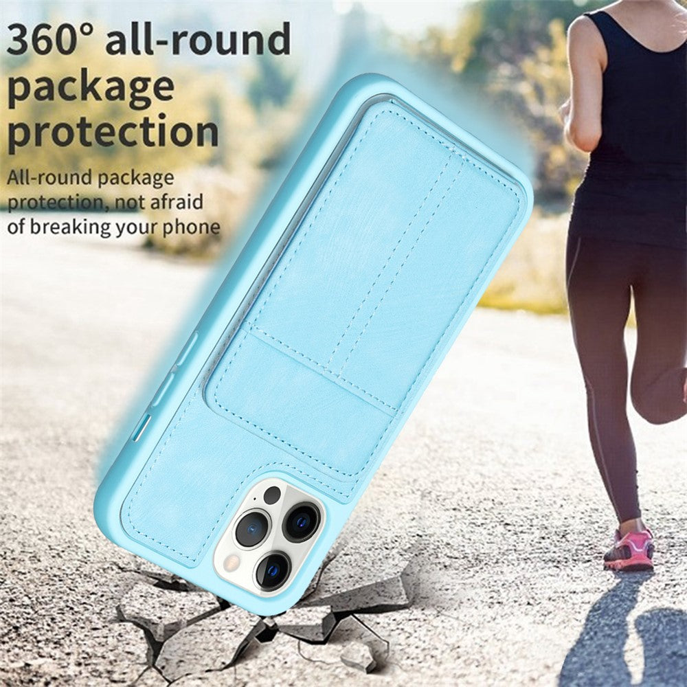 BF28 Kickstand Case for iPhone 15 Pro Max , Matte PU Leather Coated TPU Phone Back Protector Cover with Card Holder