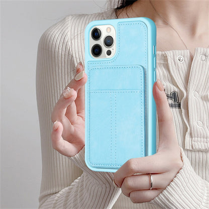 BF28 Kickstand Case for iPhone 15 Pro Max , Matte PU Leather Coated TPU Phone Back Protector Cover with Card Holder