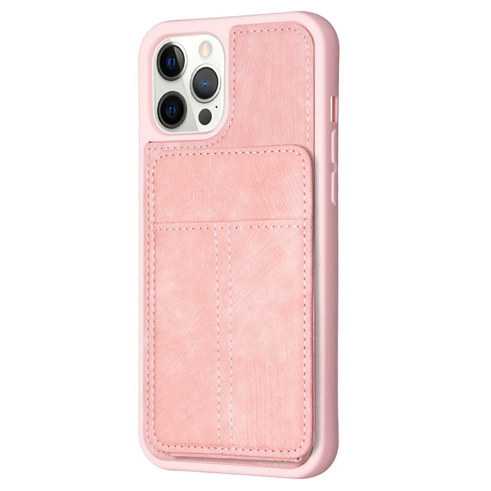 BF28 Kickstand Case for iPhone 15 Pro Max , Matte PU Leather Coated TPU Phone Back Protector Cover with Card Holder