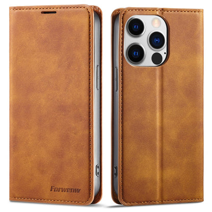 FORWENW Fantasy Series for iPhone 15 Pro Max Skin-touch PU Leather Magnetic Phone Case Phone Cover Wallet