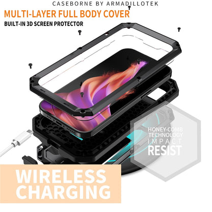 R-JUST For iPhone 15 Plus Slide Camera Lid Kickstand Case Silicone+Metal+Plastic+Tempered Glass Screen Film Anti-drop Cover