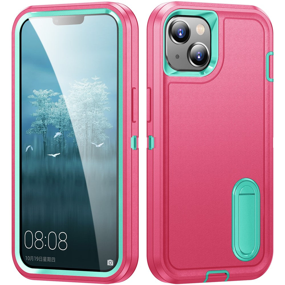 Hard PC+Soft TPU Phone Case for iPhone 15 Shockproof Case Anti-Drop Cell Phone Kickstand Cover