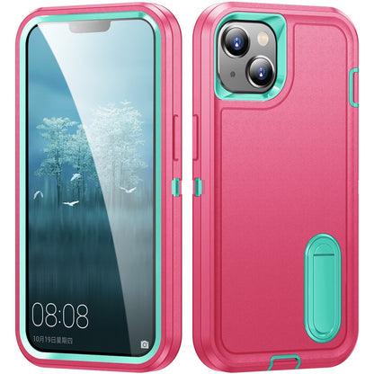 Hard PC+Soft TPU Phone Case for iPhone 15 Shockproof Case Anti-Drop Cell Phone Kickstand Cover