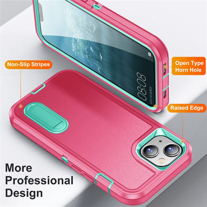 Hard PC+Soft TPU Phone Case for iPhone 15 Shockproof Case Anti-Drop Cell Phone Kickstand Cover
