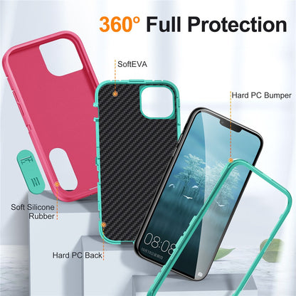 Hard PC+Soft TPU Phone Case for iPhone 15 Shockproof Case Anti-Drop Cell Phone Kickstand Cover