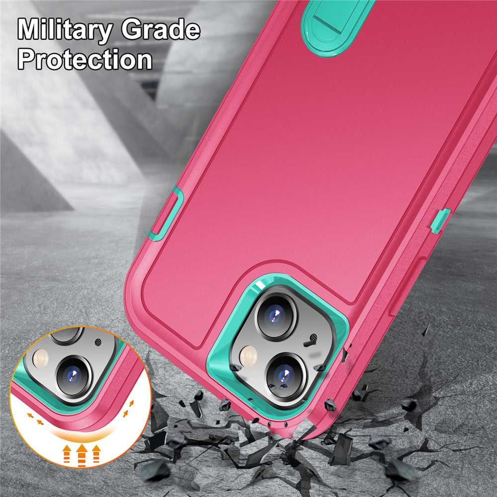 Hard PC+Soft TPU Phone Case for iPhone 15 Shockproof Case Anti-Drop Cell Phone Kickstand Cover