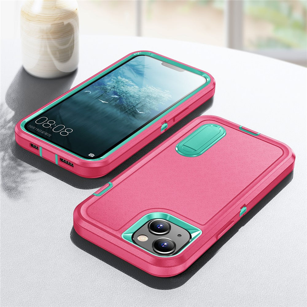 Hard PC+Soft TPU Phone Case for iPhone 15 Shockproof Case Anti-Drop Cell Phone Kickstand Cover