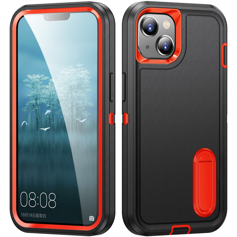 Hard PC+Soft TPU Phone Case for iPhone 15 Shockproof Case Anti-Drop Cell Phone Kickstand Cover