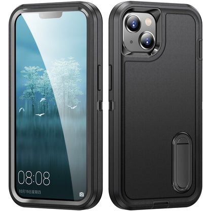 Hard PC+Soft TPU Phone Case for iPhone 15 Shockproof Case Anti-Drop Cell Phone Kickstand Cover