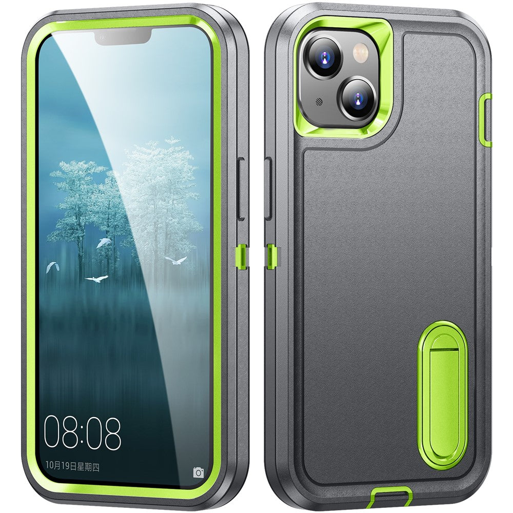 Hard PC+Soft TPU Phone Case for iPhone 15 Shockproof Case Anti-Drop Cell Phone Kickstand Cover