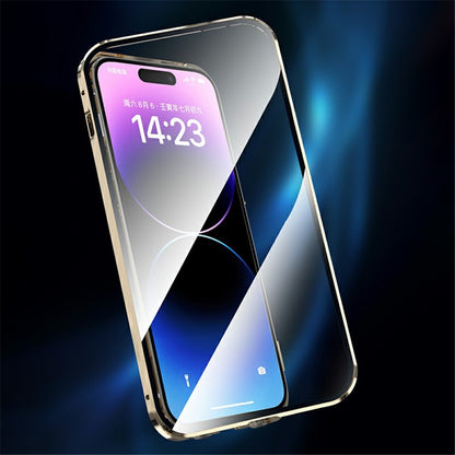 Compatible with MagSafe Case for iPhone 15 Pro Magnetic Metal Frame + Double-Sided Tempered Glass Phone Cover with Buckle Lock
