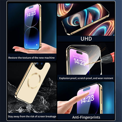 Compatible with MagSafe Case for iPhone 15 Pro Magnetic Metal Frame + Double-Sided Tempered Glass Phone Cover with Buckle Lock