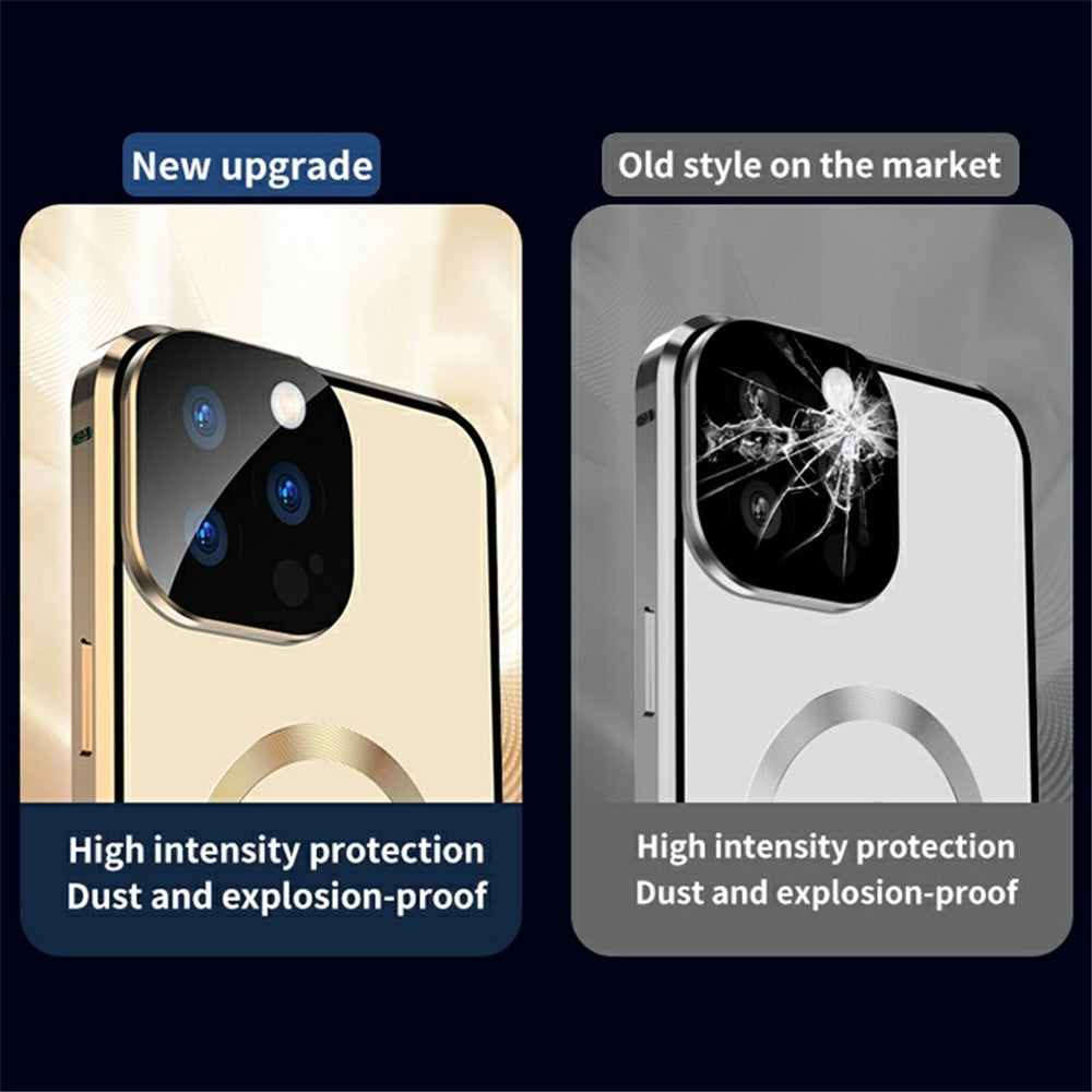Compatible with MagSafe Case for iPhone 15 Pro Magnetic Metal Frame + Double-Sided Tempered Glass Phone Cover with Buckle Lock