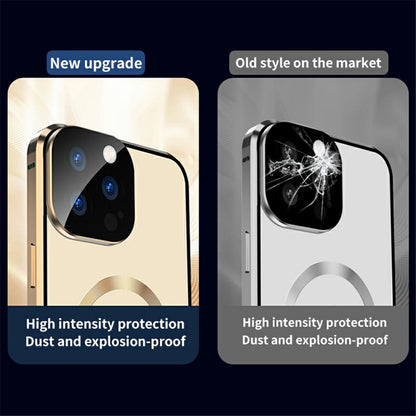 Compatible with MagSafe Case for iPhone 15 Pro Magnetic Metal Frame + Double-Sided Tempered Glass Phone Cover with Buckle Lock