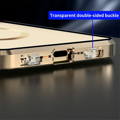 Compatible with MagSafe Case for iPhone 15 Pro Magnetic Metal Frame + Double-Sided Tempered Glass Phone Cover with Buckle Lock