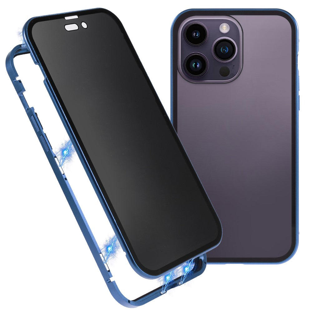 Privacy Case for iPhone 15 Pro Magnetic Metal Frame + Double-sided Tempered Glass 360-Degree Protection Phone Cover