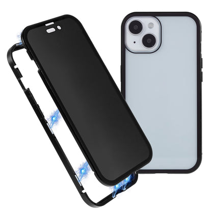 For iPhone 15 Magnetic Cover Metal Frame + Double-sided Tempered Glass Anti-peep Phone Case
