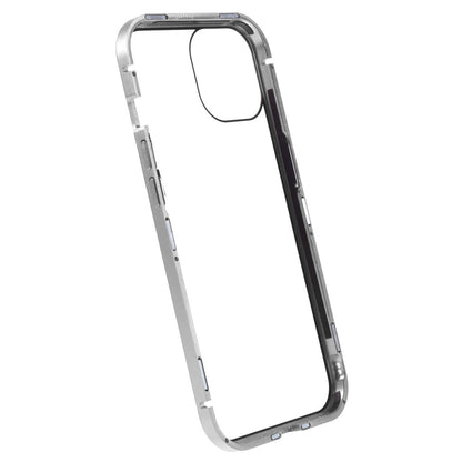 For iPhone 15 Plus Anti-Spy Phone Case Magnetic Adsorption Metal Frame + Double-sided Tempered Glass Shockproof Cover