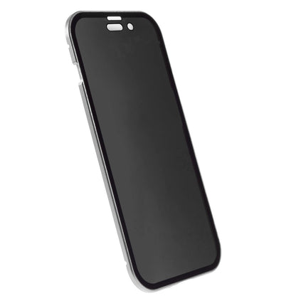 For iPhone 15 Plus Anti-Spy Phone Case Magnetic Adsorption Metal Frame + Double-sided Tempered Glass Shockproof Cover