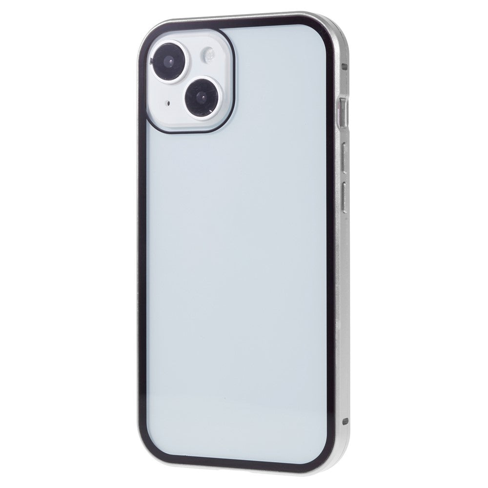 For iPhone 15 Plus Anti-Spy Phone Case Magnetic Adsorption Metal Frame + Double-sided Tempered Glass Shockproof Cover