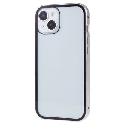 For iPhone 15 Plus Anti-Spy Phone Case Magnetic Adsorption Metal Frame + Double-sided Tempered Glass Shockproof Cover