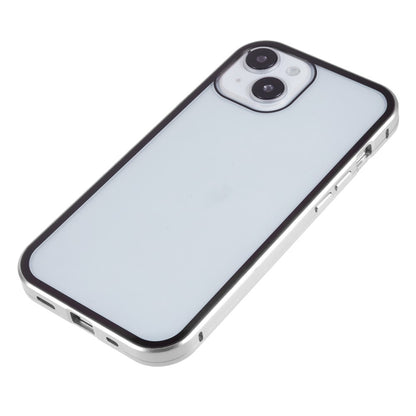 For iPhone 15 Plus Anti-Spy Phone Case Magnetic Adsorption Metal Frame + Double-sided Tempered Glass Shockproof Cover