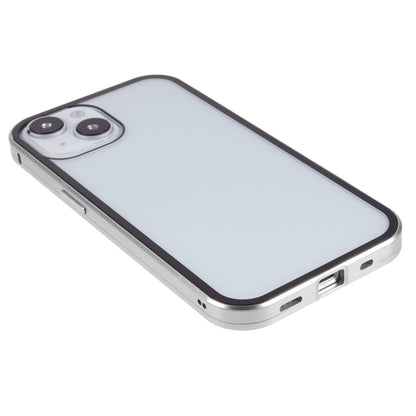 For iPhone 15 Plus Anti-Spy Phone Case Magnetic Adsorption Metal Frame + Double-sided Tempered Glass Shockproof Cover