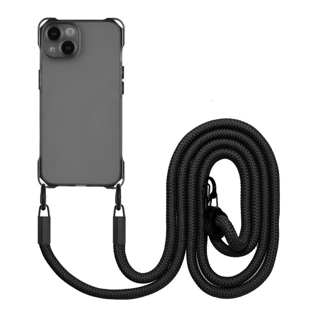 TPU Cell Phone Case for iPhone 15 Plus Four Corners Drop Protection Shell Cover with Hanging Rope