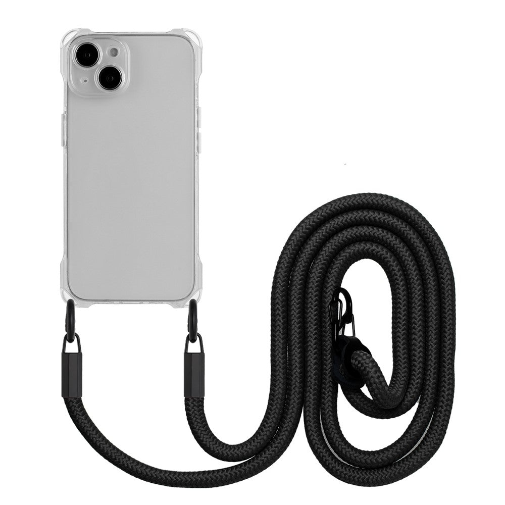 TPU Cell Phone Case for iPhone 15 Plus Four Corners Drop Protection Shell Cover with Hanging Rope