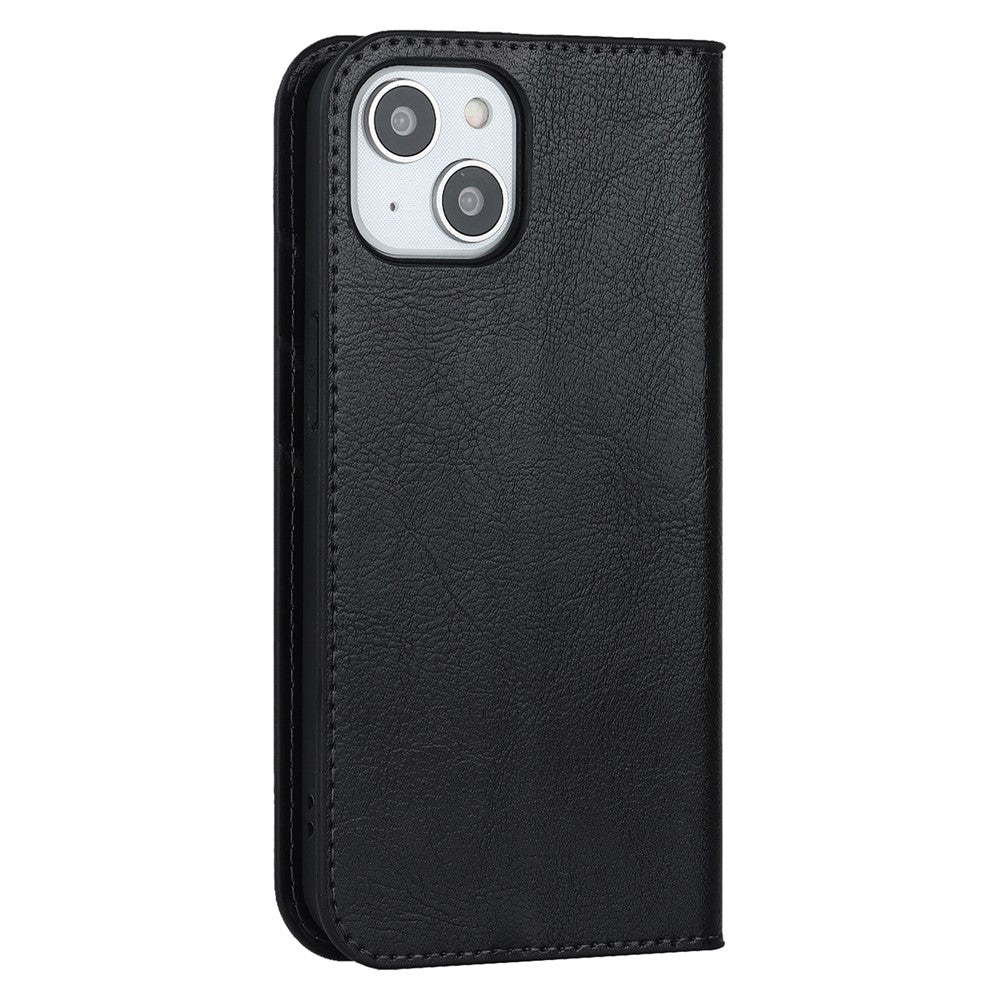 For iPhone 15 Plus Crazy Horse Texture Flip Stand Wallet Cover Genuine Cow Leather Phone Case