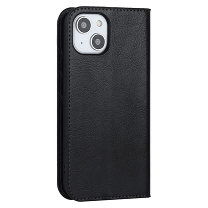 For iPhone 15 Plus Crazy Horse Texture Flip Stand Wallet Cover Genuine Cow Leather Phone Case