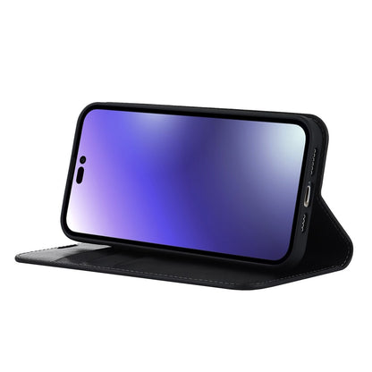 For iPhone 15 Pro Max Crazy Horse Texture Wallet Phone Cover Genuine Cow Leather Stand Case