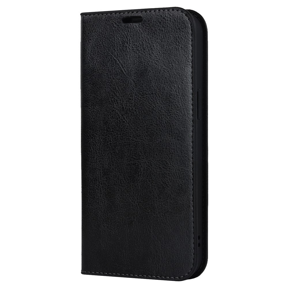 For iPhone 15 Pro Max Crazy Horse Texture Wallet Phone Cover Genuine Cow Leather Stand Case