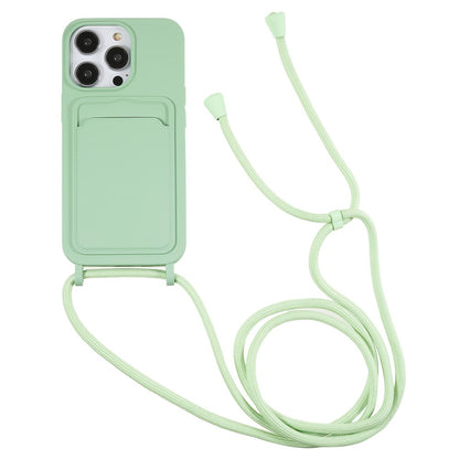 For iPhone 15 Pro Max Phone Case Liquid Silicone Shockproof Cover with Card Holder / Strap