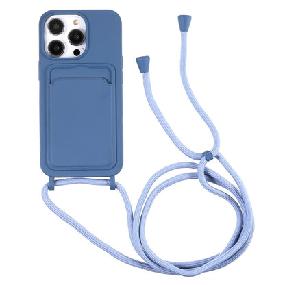 For iPhone 15 Pro Max Phone Case Liquid Silicone Shockproof Cover with Card Holder / Strap
