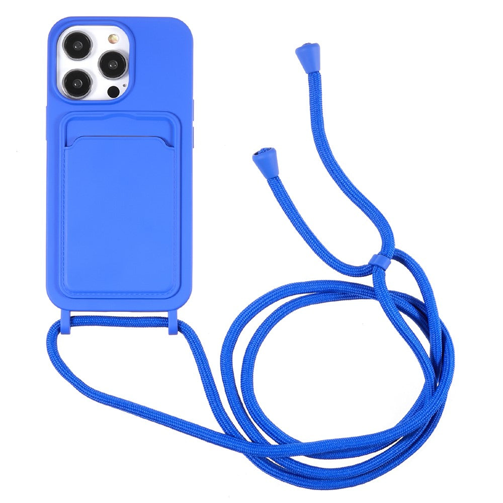 For iPhone 15 Pro Max Phone Case Liquid Silicone Shockproof Cover with Card Holder / Strap