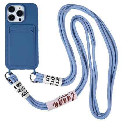 For iPhone 15 Pro Soft Slim Protective Case Liquid Silicone Card Holder Cover with Strap