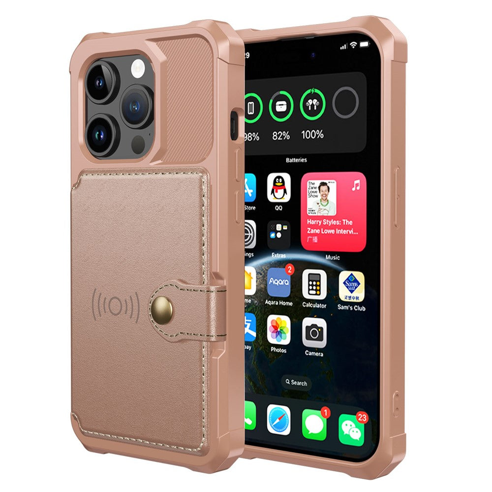 For iPhone 15 Pro Max Card Holder Wallet Phone Case PU Leather+TPU Cover Support Magnetic Car Mount