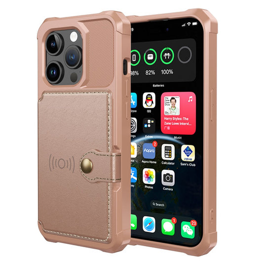 For iPhone 15 Pro Max Card Holder Wallet Phone Case PU Leather+TPU Cover Support Magnetic Car Mount