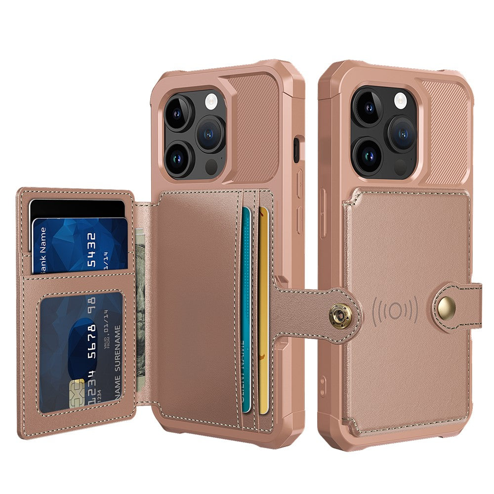 For iPhone 15 Pro Max Card Holder Wallet Phone Case PU Leather+TPU Cover Support Magnetic Car Mount