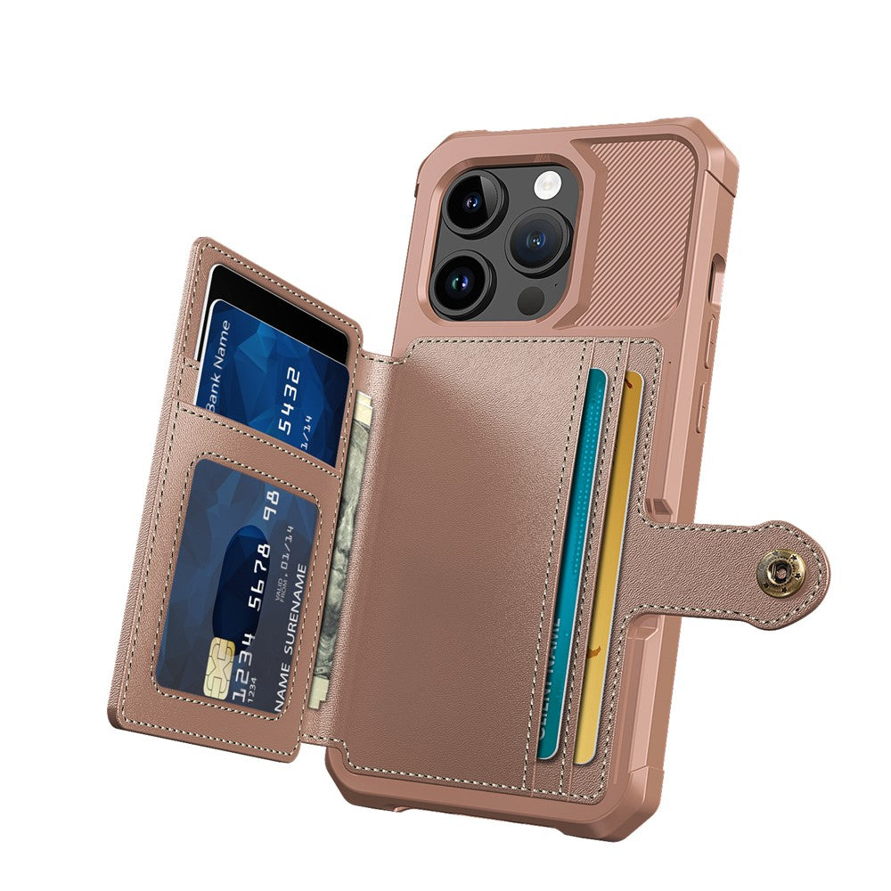 For iPhone 15 Pro Max Card Holder Wallet Phone Case PU Leather+TPU Cover Support Magnetic Car Mount